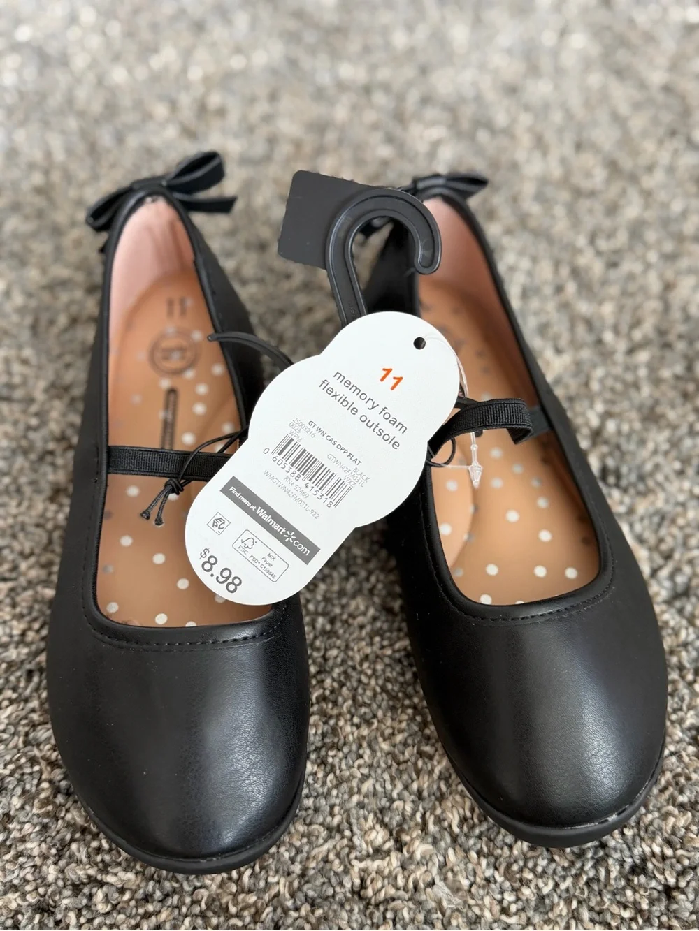 NWT Wonder Nation Girls Black Bow Ballet Flats Memory Foam Size 11